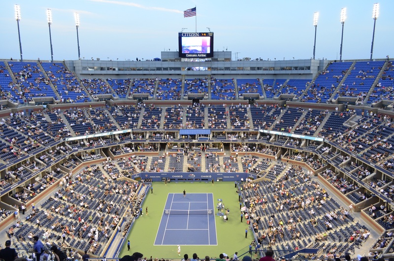stadium, spectator, tennis, crowd, leisure activity, incidental people, day, architecture, building exterior, sport, built structure, audience, sky, inside