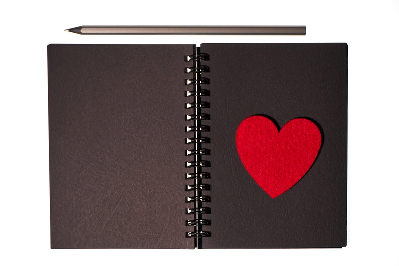 relationship, symbol, heart, black background, publication, note pad, black, diary, romantic, celebrate, love, cut out, holiday, decoration, still life