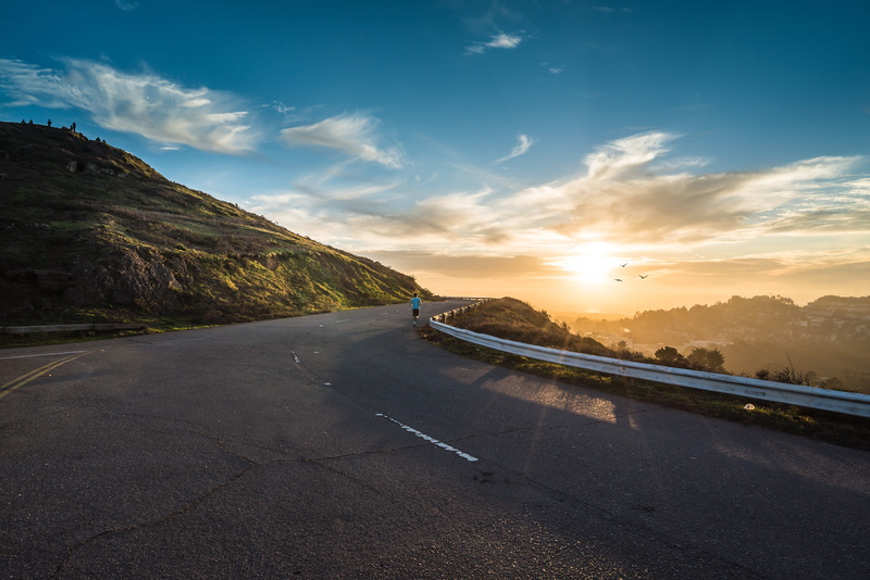 cloud - sky, 4K, street, pavement, standing, outdoors, asphalt, fitness, highway, sun, runner, mode of transportation, golden, multiple lane highway, direction