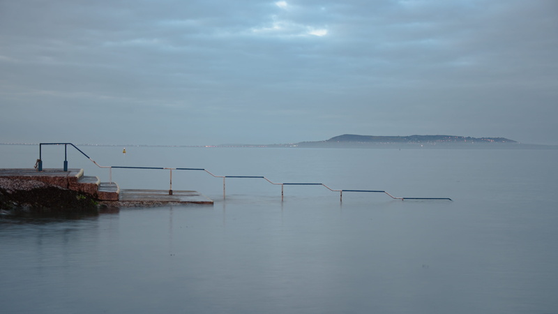 railing, rail, non-urban scene, waterfront, architecture, swim, scenics - nature, no people, 4K, ireland, martello tower, nature, seapoint, tranquil scene