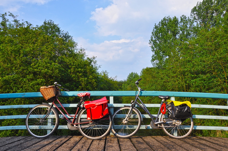 basket, transportation, railing, guardrail, bike, land vehicle, growth, beauty in nature, water, cloud - sky, non-urban scene, activity, black, sky, leaning