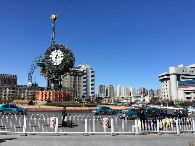2K, financial district, built structure, sky, blue sky, urban skyline, outdoors, train station, outdoor, office building exterior, tianjin, city life