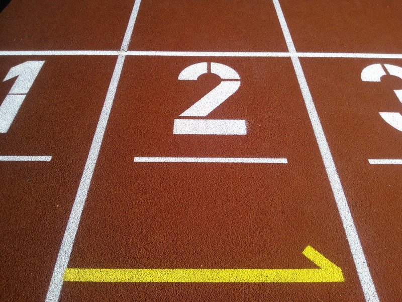 track event, running track, sports ground, starting line, 2K, track and field event, track starting block, no people, day, athletics, track and field athlete