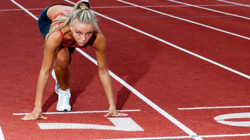women, exercising, young adult, healthy lifestyle, sport, sports track, track and field athlete, beautiful woman, hairstyle, track starting block, sports race