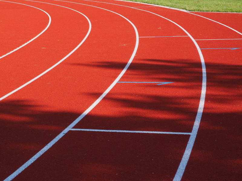 track And Field, full frame, leisure, sports Track, no people, outdoors, 4K, speed, round, tartan track, day, red, in a row, stadium round, mark, photo