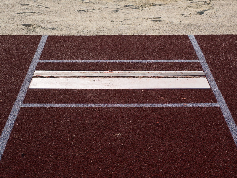 performance, three jump, fast, outdoors, court, no people, track and field, running track, lines, competition, acrobatics, sign, descent marker, 4K, athletics