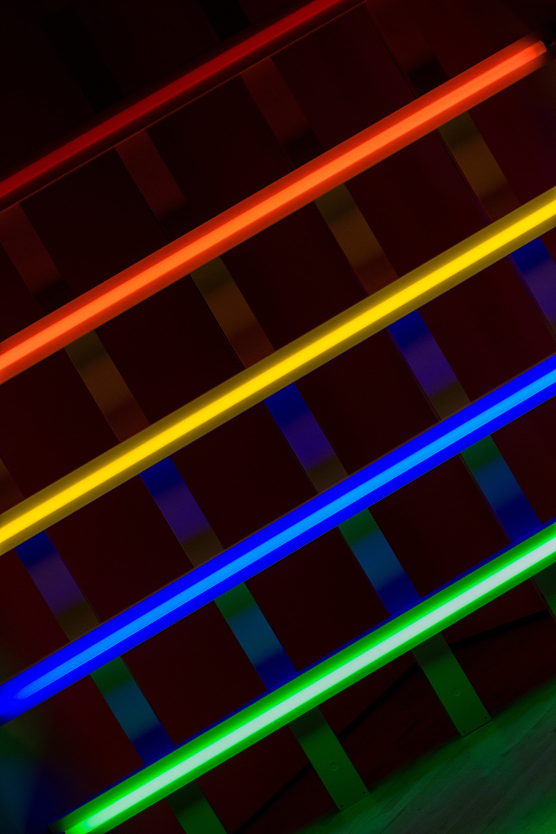 backgrounds, in a row, studio shot, no people, multi colored, illuminated, led, straw, green, indoors, creativity, yellow, pattern, lines, red, full frame
