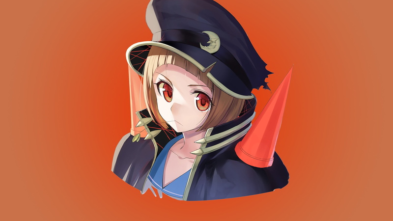 Kill la Kill, waist up, 2K, portrait, young adult, front view, colored background, young women, orange background, cut out, indoors, representation, Mankanshoku Mako