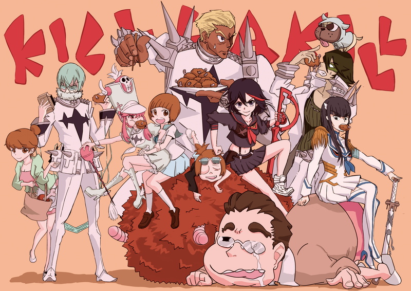 Jakuzure Nonon, art and craft, dancing, human representation, Kill la Kill, music, indoors, clothing, Matoi Ryuuko, 5K, people, mammal, creativity, white background