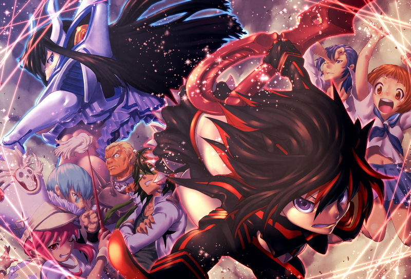 leisure activity, Jakuzure Nonon, soft shading, indoors, red, hair, lifestyles, Gamagouri Ira, Kill la Kill, Kiryuin Satsuki, anime, detailed, man, large group of objects