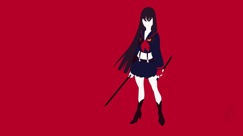 bizarre, red, human limb, kill, costume, hood - clothing, females, anime vectors, ragyo, anime, one person, women, colored background, standing, full length