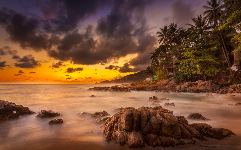cloud, rock, sunset, ocean, 1080P, phuket