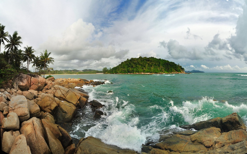thailand, koh, phuket, high, island, beach, 2K, kata, layan, panorama, resolution