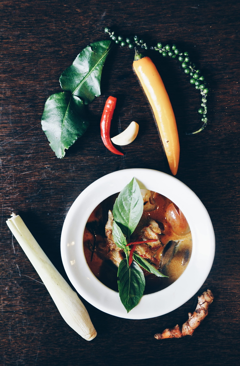 ready-to-eat, garnish, food and drink, directly above, wellbeing, class, food, cooking, wood - material, herb, chilly, vegetable, still life, thailand