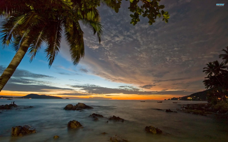 2K, patong, nature and landscapes, trees, photography, sunset, water, clouds, rocks, beach, nature