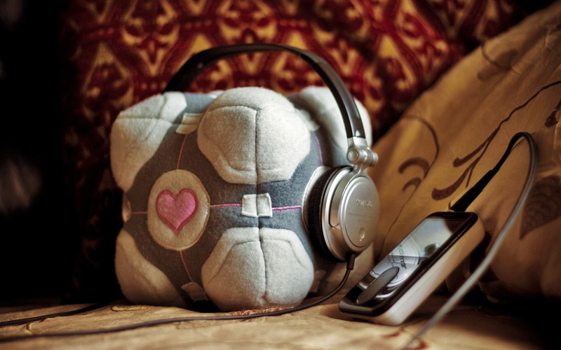 music, Portal, 1080P, headphones, Companion Cube