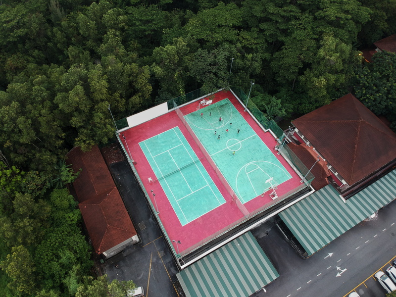 outdoors, courts, person, rooftop, building exterior, day, mode of transportation, road, photography, tennis, view, plant, green color, built structure