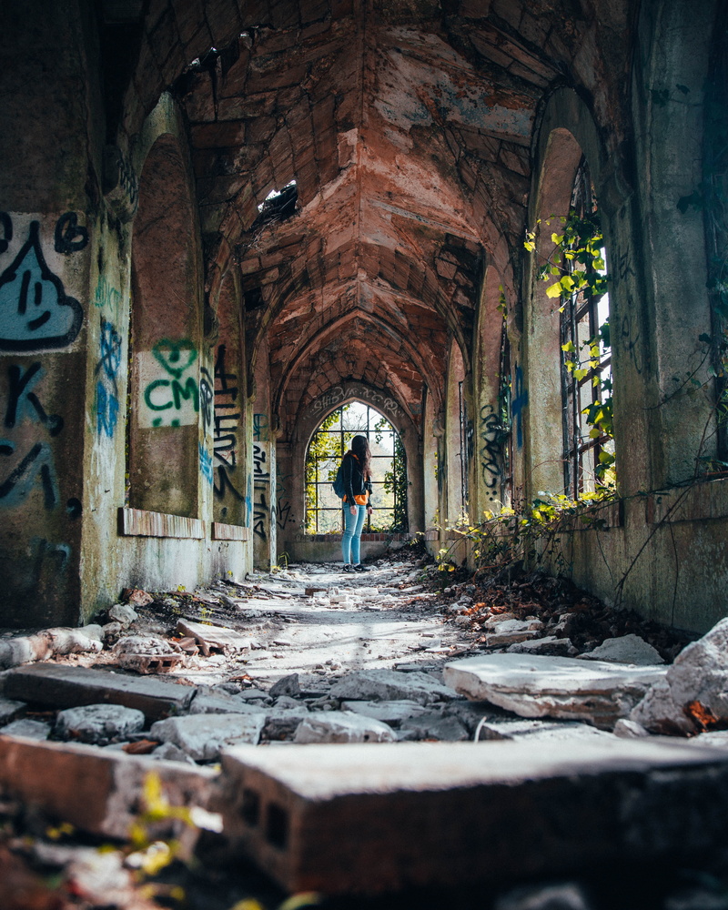 building, human, city, painting, old, obsolete, mural, run-down, market, abandoned, tire, flagstone, urban, street, deterioration, the past, the way forward