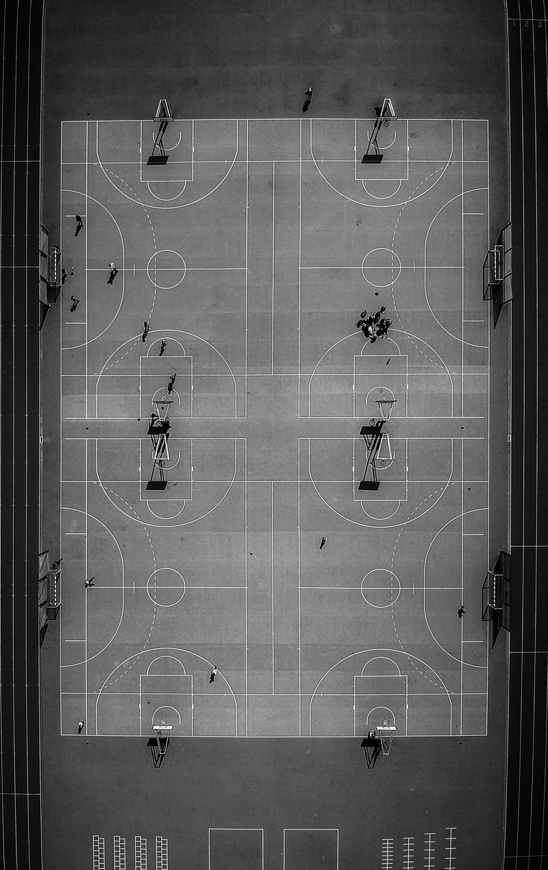 photo, wall - building feature, window, top view, direction, basketball, drone photography, team sport, geometric shape, day, no people, court, sport, drone shot