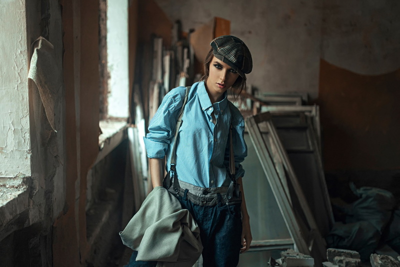 women, Viktoria Vishnevetskaya, 1080P, Victoria Vishnevetskaya, redhead, model, arm braces, berets, suspenders