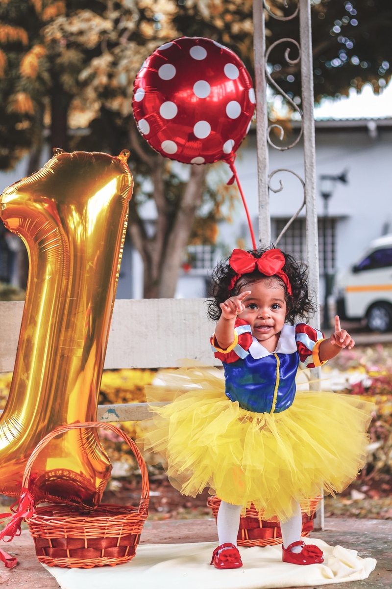 toddler, birthday, celebration, red, gold, real people, standing, lifestyles, innocence, costume, adorable, baby, tutu, little girl, number, yellow, females
