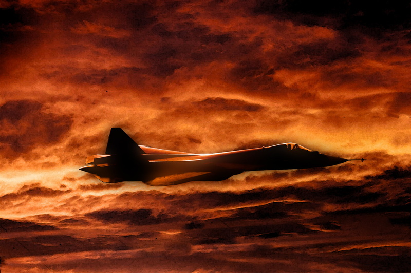 The sky, burning, BBC, flying, black, cloud - sky, multipurpose, side view, 1080P, airplane, PAK FA, sky, Russia, silhouette, T-50, air vehicle, Aviation