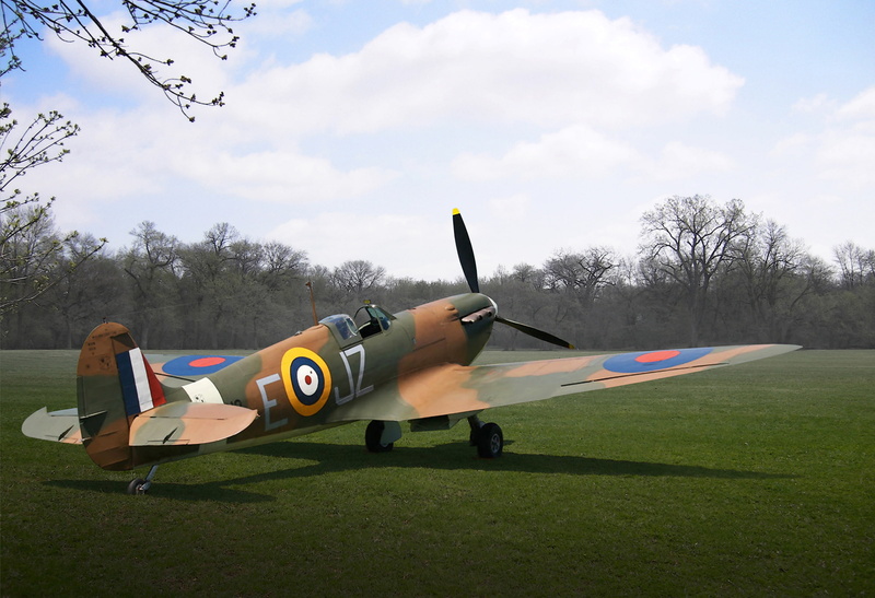 1080P, figure, WW2, the plane, grass, art, the English fighter, Supermarine Spitfire Mk I, field