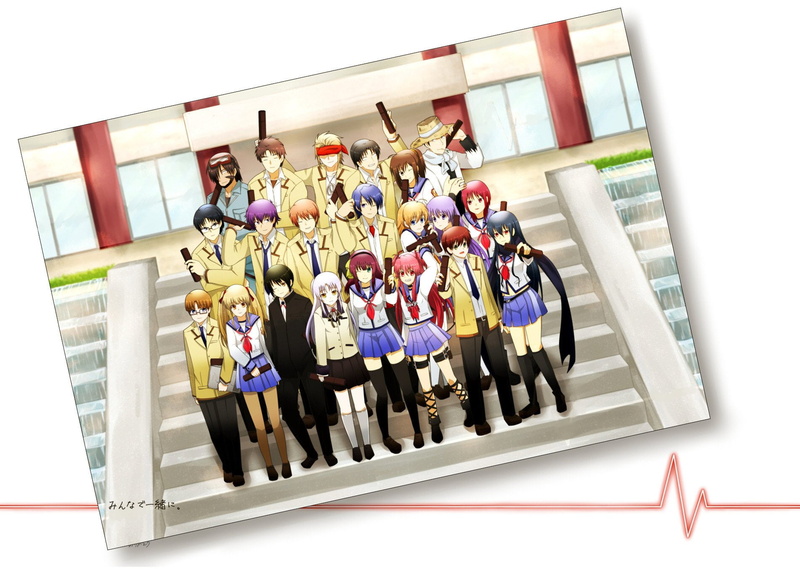 human representation, Saitou (Angel Beats!), Angel Beats!, Ooyama (Angel Beats!), Yuzuru Otonashi, large group of objects, Noda (Angel Beats!), Hisako (Angel Beats!)