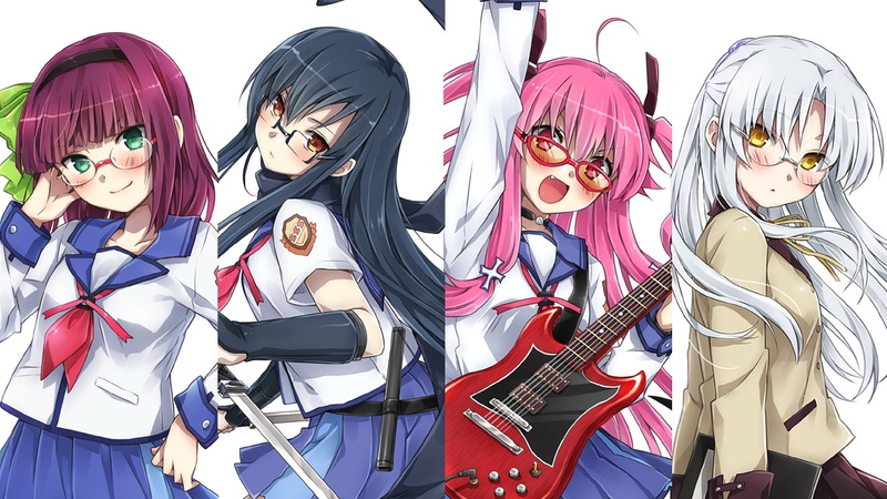 portrait, retail display, no people, in a row, retail, multi colored, variation, Kanade Tachibana, Eri Shiina, white background, Angel Beats!, 1080P, glasses