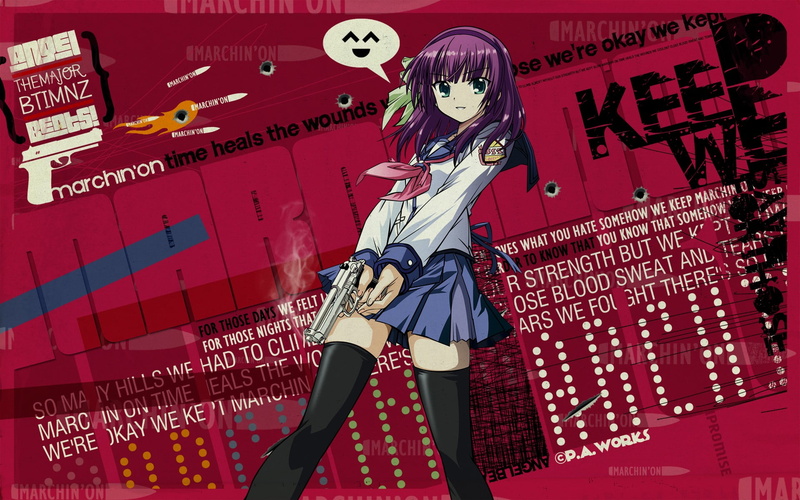portrait, leisure activity, anime, young adult, event, gun, looking at camera, beauty, excitement, character, adult, one person, young women, Angel Beats!
