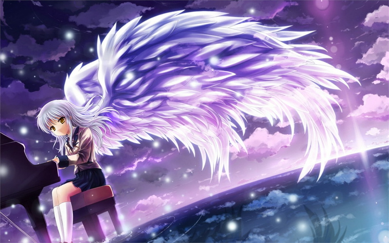 wings, anime, piano, 720P, Angel Beats!, anime girls