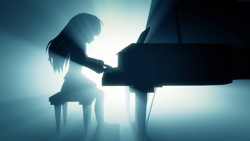 lights, piano, anime girls, musical instrument, anime, 1080P, sitting, Angel Beats!