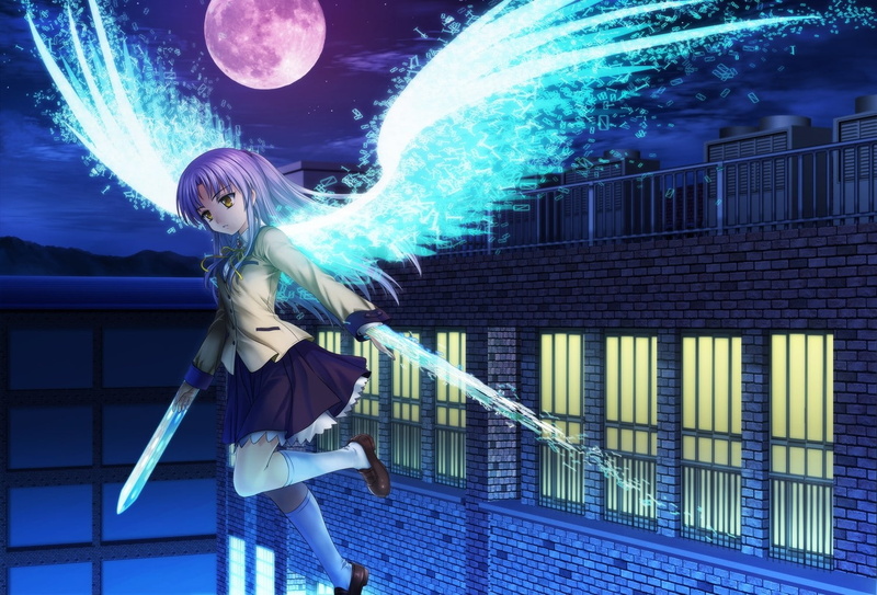 building exterior, women, architecture, lifestyles, railing, young women, real people, hair, arts culture and entertainment, night, Tachibana Kanade, Angel Beats!