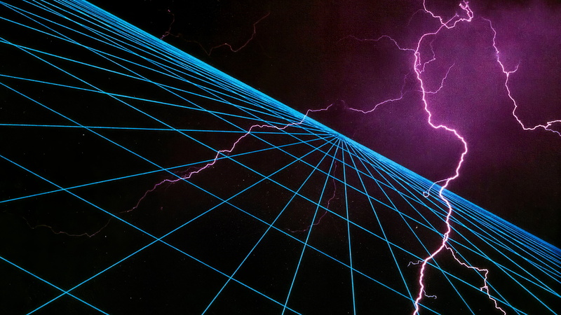 4K, lightning, neon, grid