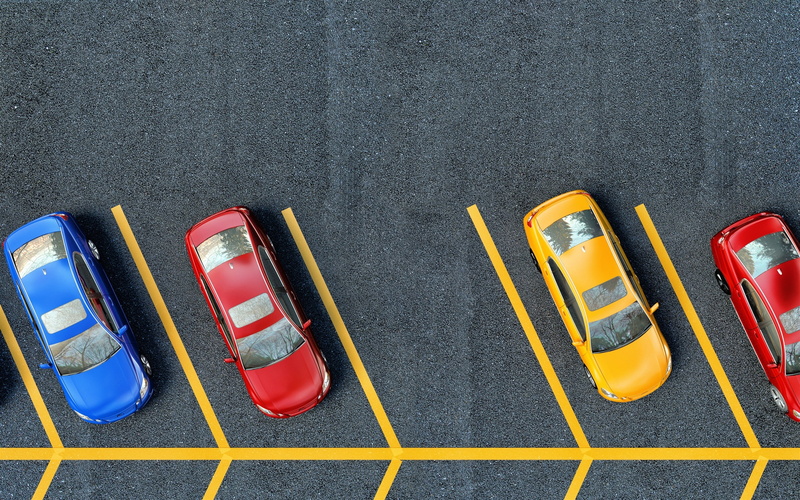 Blue, View, Area, Lines, Yellow, Top, Cars, Pavement, Parking, Red, 2K