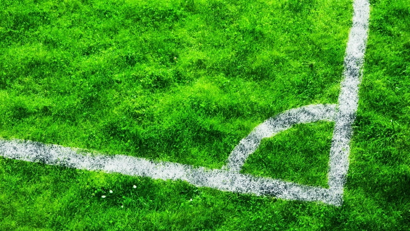 competitive sport, textured, high angle view, corner, playing Field, sport, turf, backgrounds, outdoors, lawn, nature, stadium, white color, symbol, soccer