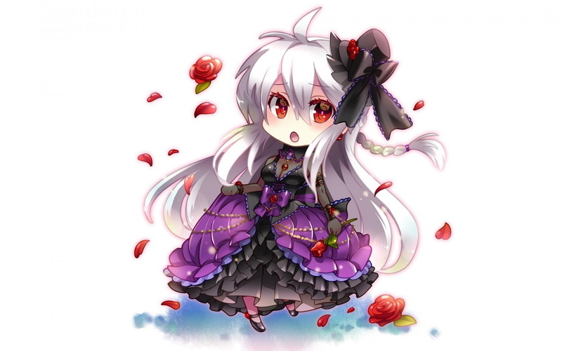 long-hair, white-eyes, cute, old-fashion, vocaloid, chibi, 720P, hair, yowane, haku, dress, character, yowane-haku, female, white, red-roses, blosso, red