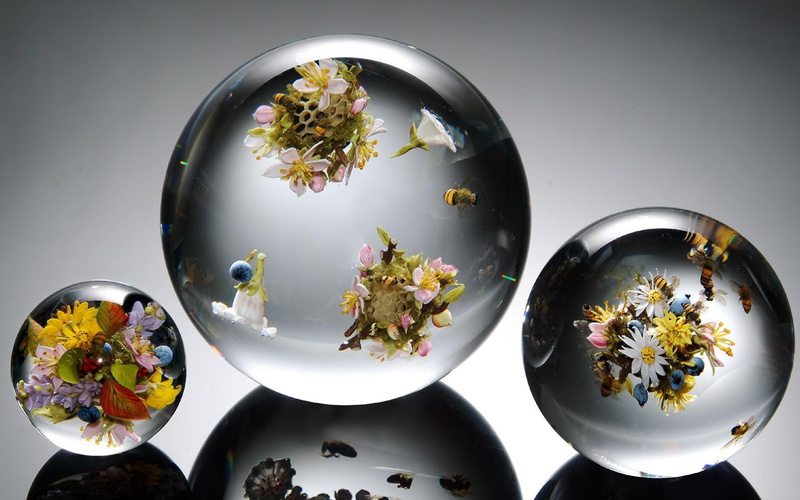 three, 1920x1200, 1080P, floral, water, marbles, flowers, marble, globes, photography