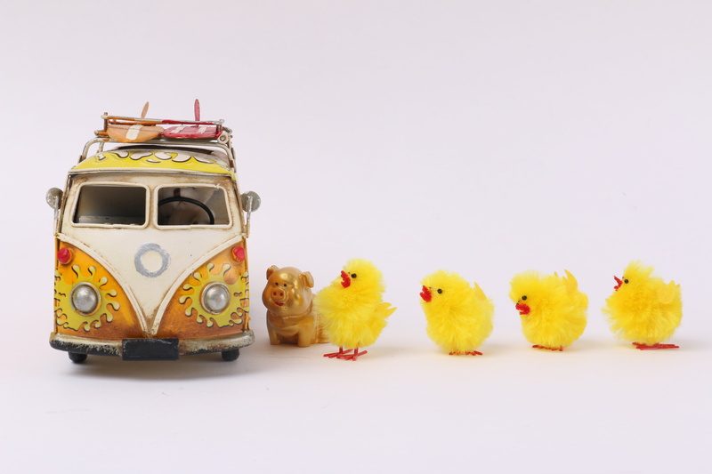 bur, celebration, car, props, easter, chicken - bird, bus, copy space, indoors, still life, near, chick, cute, animal representation, toy, no people, animal themes