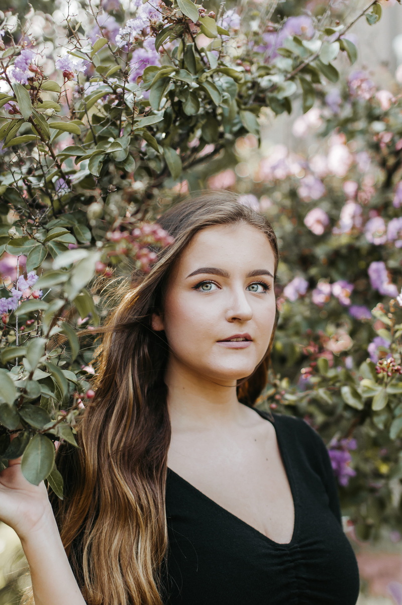 season, one Person, caucasian, crisp, flower, blossom, purple, close-up, happiness, fashion, beautiful, brunette, green, style, brown Hair, portrait, nature