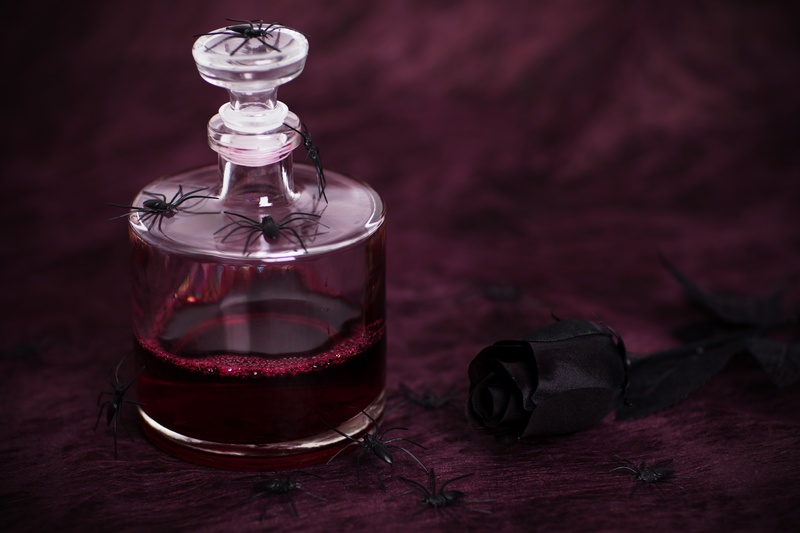close-up, indoors, decoration, gothic, aromatherapy, halloween, blood, depression, food and drink, wealth, bottle, spooky, evil, spider, scary, insect