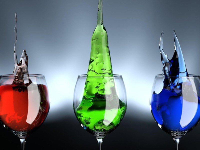 blue, red, 720P, alcohol, close-up, black background, green color, colored background, studio shot, liquid, liquids, transparent, wineglass, no people