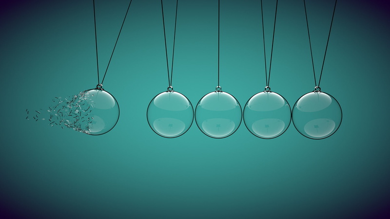 ball, minimalism, 1080P, blue background, physics, ropes, glass, broken, Isaac Newton, sphere