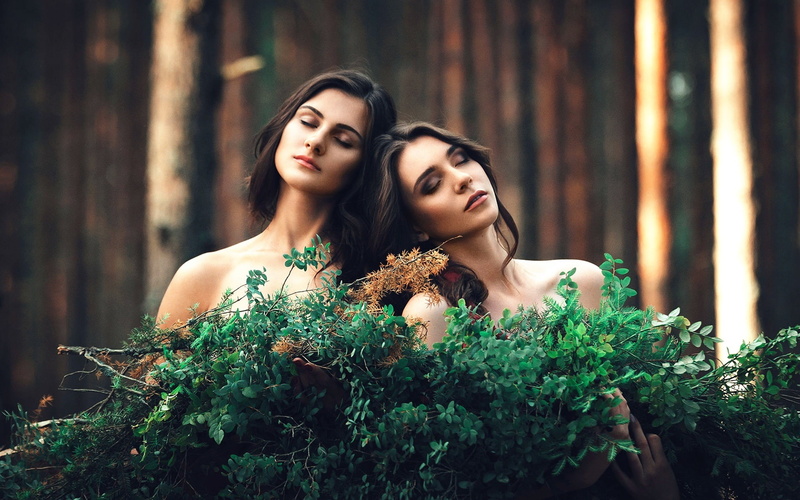 plant, Girlfriend, leaf, green, Girls, 1080P, Twigs, Two