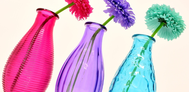 cut out, purple, dekoblume, flower, vases, vibrant color, indoors, transparent, close-up, studio shot, decorative glass, 4K, multi colored, nature, pink color