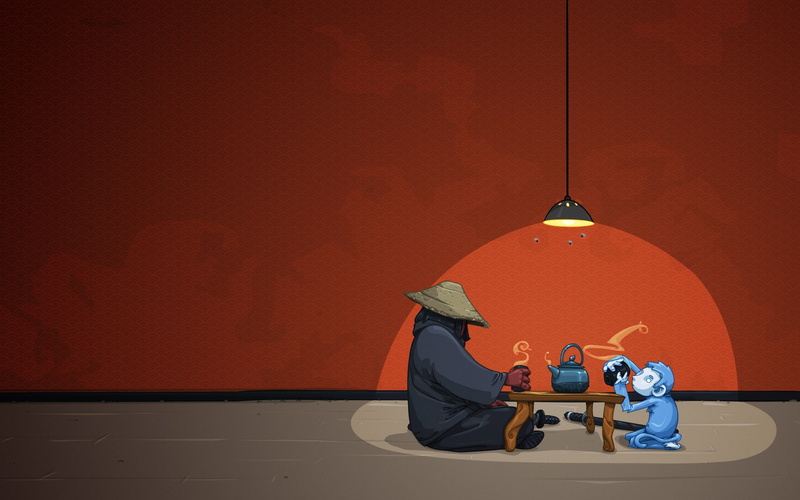 wall - building feature, flies, indoors, people, architecture, wall, hat, 2K, representation, on the floor, technology, sitting, monkey, men, real people