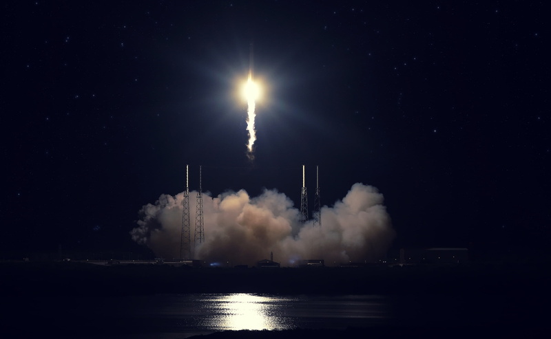 Space, smoke stack, Light, reflection, nature, taking off, smoke - physical structure, Night, outdoors, space travel vehicle, 2K, pollution, science, ship