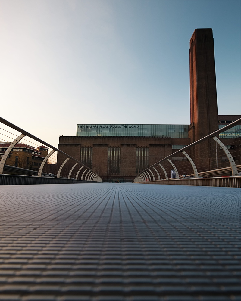 street, tower, united kingdom, low angle view, architecture, millenium bridge, built structure, outdoors, clear sky, railing, bridge, museum, building exterior
