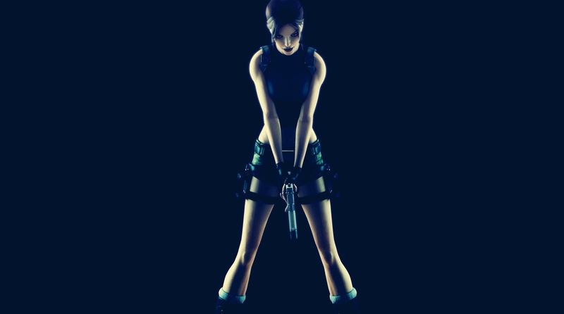 Tomb Raider VI: The Angel of Darkness, dark eyes, black, gun, shorts, Lara Croft, tomb, pistol, women, blue, Tomb Raider, dark, Lara, 4K, white