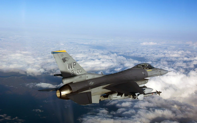 fighter plane, day, airplane, air force, side view, cloud - sky, on the move, plane, General Dynamics F-16 Fighting Falcon, warplanes, motion, flying, no people